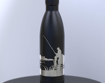 Fishing Engraved 500ml Thermal Water Bottle; Keeps Drinks Hot or Cold