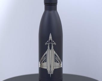 RAF Typhoon Blackjack Display Jet Aircraft Engraved 500ml Thermal Water Bottle; Keeps Drinks Hot or Cold