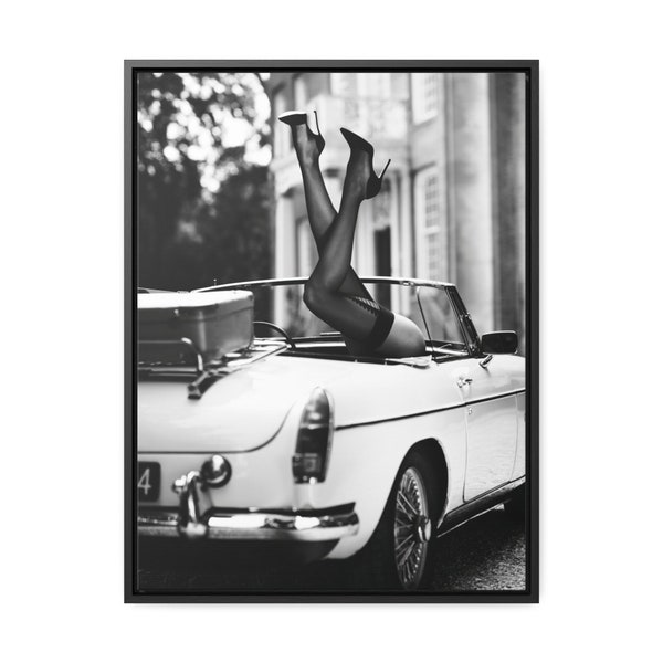 High Heels in Classic Car Poster, Black and White Fashion Photography, Fashion Wall Art Print, Printable Wall Art, Digital Download