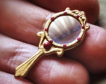 1:12 Miniature Hand Mirror | Handmade Dollhouse Makeup Mirror | Vintage Style Dolls House Accessory