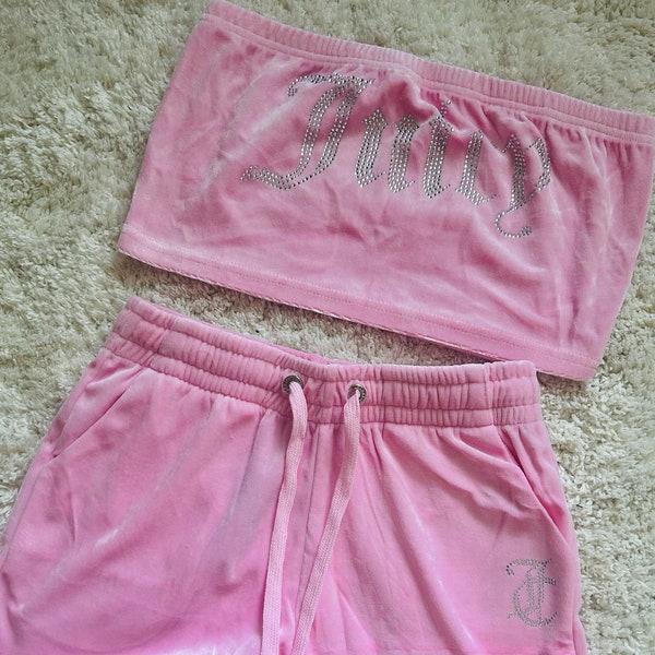 Pink Juicy matching sets for women juniors, y2k, summer sets, shorts tube top
