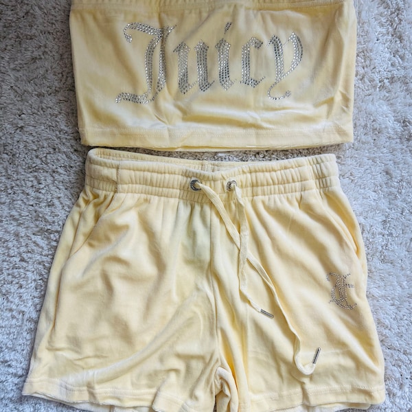 Yellow Juicy matching sets for women juniors, y2k, summer sets, shorts tube top