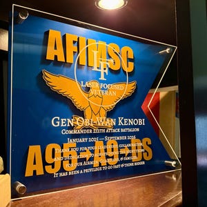 Guidon Flag Plaque, Military Going Away, Personalized Squadron Farewell Keepsake, Signable Back, USAF Army Navy, Engraved 10x15”