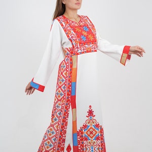 Authentic Palestinian Embroidery Thobe dress - White and Red