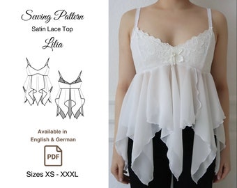 Satin Lace Top Sewing Pattern PDF Size XS-XXXL