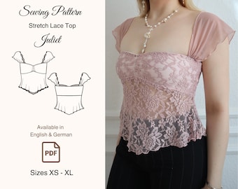 Elastic lace top sewing pattern PDF size XS-XL