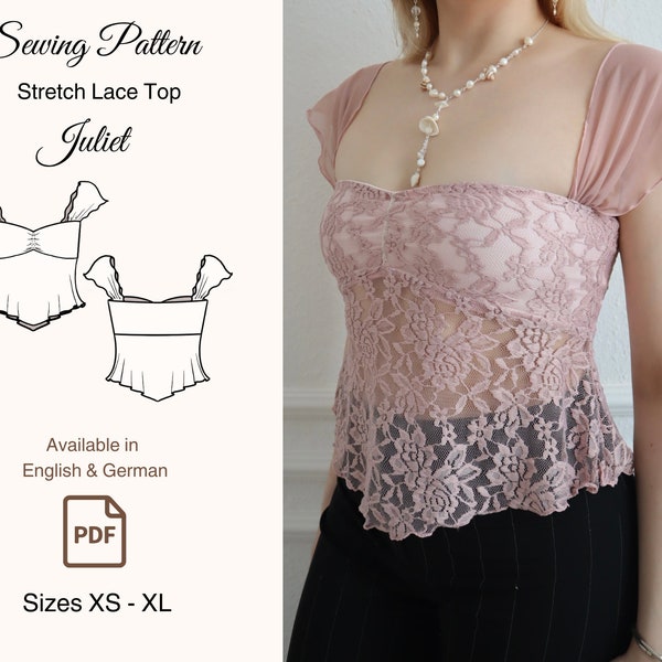 Elastic lace top sewing pattern PDF size XS-XL