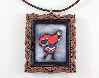 Red Riding Hood Necklace - Jennie Harbour Art Deco Fairy Tale Fabric Art Pendant