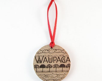 Waupaca Wisconsin Summer Vacation Laser Burned Christmas Ornament