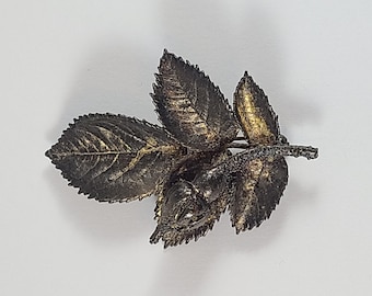 Vintage 1960s Flora Danica Danish Sterling Silver Rosebud Brooch Gold Vermeil Pin