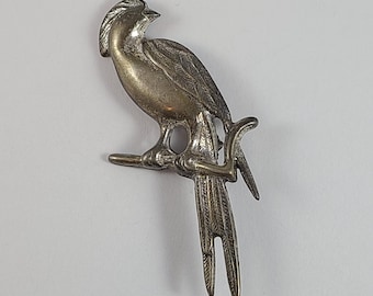 Vintage 1940s Lang Sterling Silver Quetzal Bird Brooch Large 3 Inch Parrot Pin