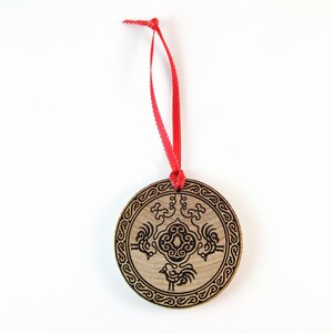 Swedish Scandinavian Roosters Laser Burned Wooden Christmas Ornament