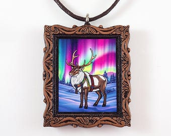 Sami Lapland Reindeer Necklace - Aurora Borealis Arctic Art Pendant