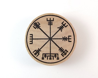 Vegvisir Viking Runic Compass Laser Burned Wooden Magnet