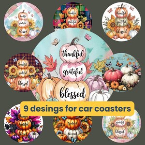 Autumn Car Coaster Design Bundle, Thankful Grateful Blessed (Digital Download)