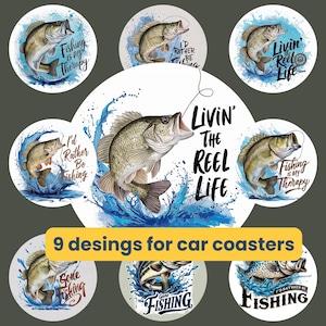 Fishing car coaster png bundle, Perfect gift for Fisherman, sublimation digital download