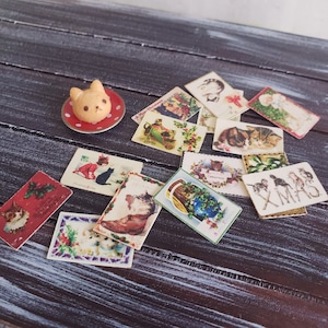 Cartoline di Natale antiche in scala 1:6 - I gatti - Set da 14 - per Blythe, Pullip, bambole di alta moda da 11,5" e 12" e altre bambole Playscale
