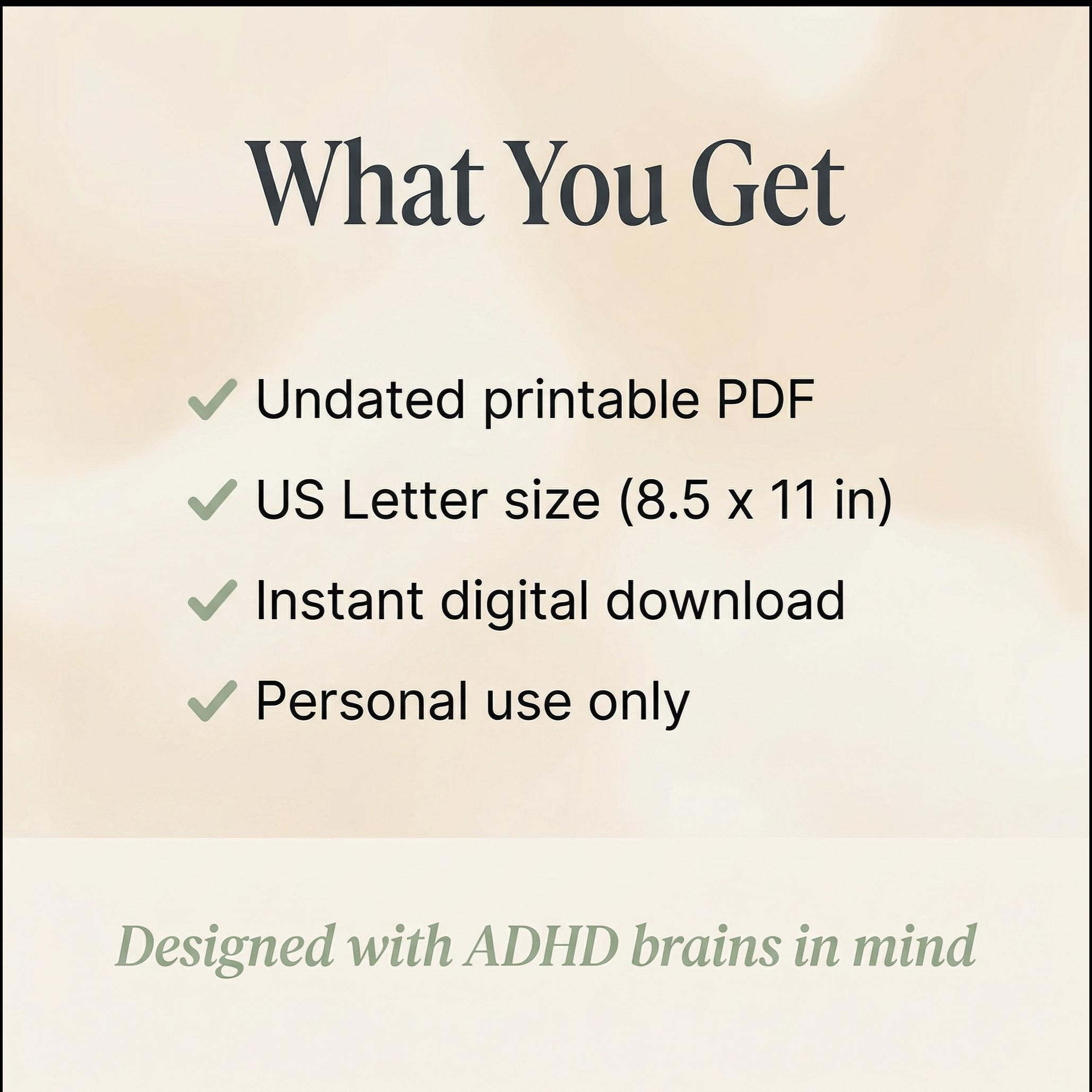 Simple ADHD Planner Printable PDF, Low Pressure Daily and Weekly ...