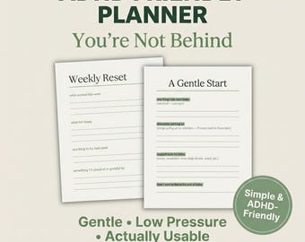 Simple ADHD Planner Printable PDF, Low Pressure Daily and Weekly Planner, Mental Health & Focus Planner, Undated Gentle Planner