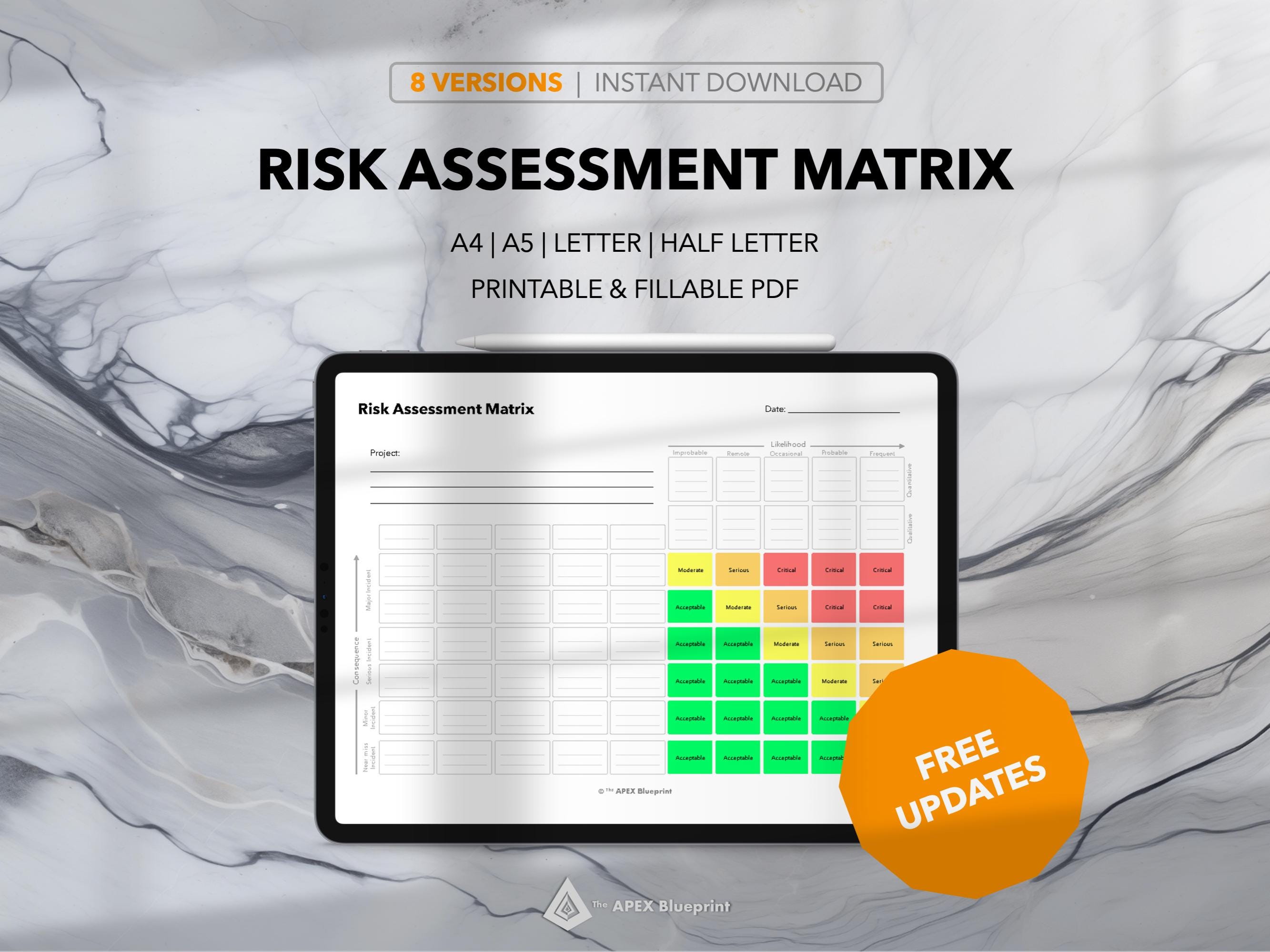 Risk Assessment Matrix: Printable & Fillable PDF Template - Etsy Australia