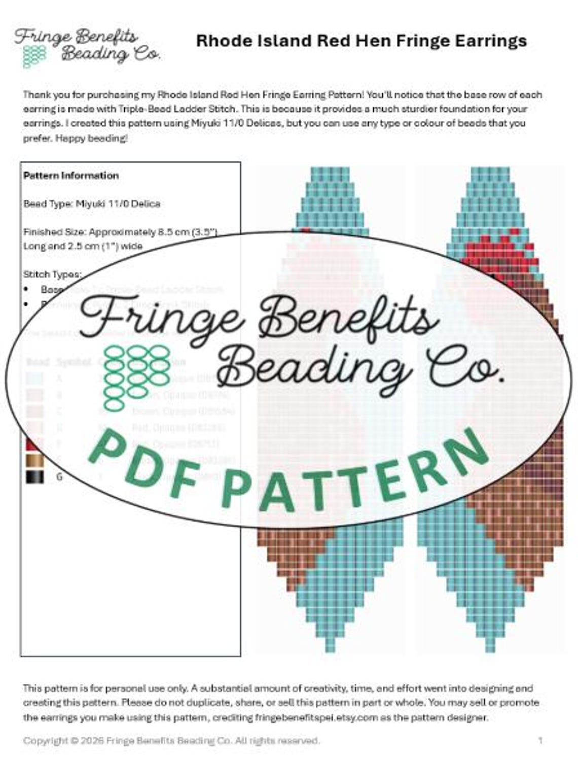 Rhode Island Red Hen Beading Pattern PDF – Brick Stitch Bird Fringe ...