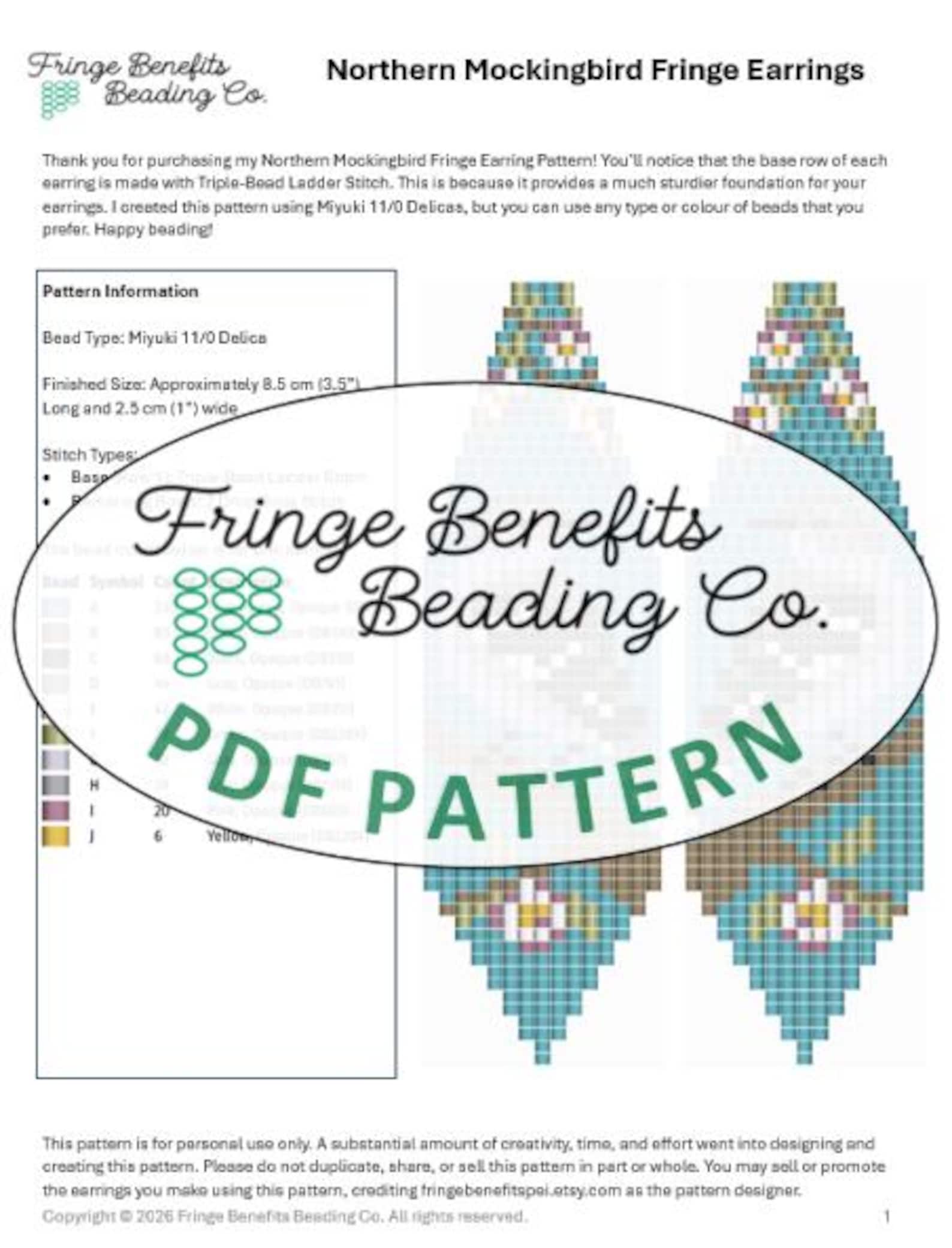 Mockingbird Feather Pattern Northern Mockingbird Beading Pattern PDF – Brick Stitch Bird Fringe ...