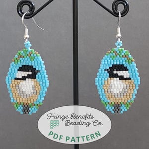 PDF BEADING PATTERN Birds Black Capped Chickadee Beaded Oval Earrings ...