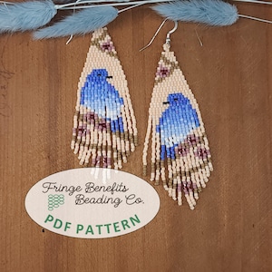Mountain Bluebird Beading Pattern PDF – Brick Stitch Bird Fringe Earring Pattern