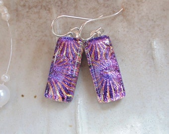 Magenta Rose Gold Dichroic Fused Glass Pendant and Earrings set D022