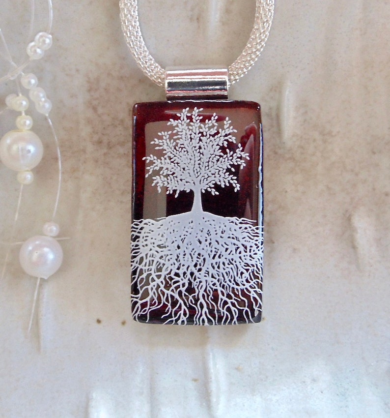 Black Amber White Dichroic Glass Pendant Fused Glass Jewelry Necklace Included Tree of Life Pendant A10