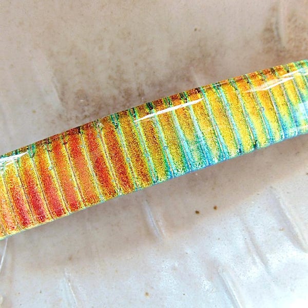 Large Barrette, Gold, Orange, Green Dichroic Glass Barrette, Made in France Barrette Clip, B5