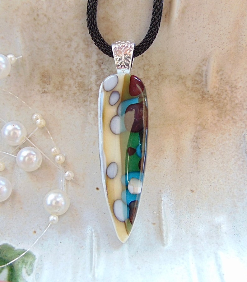 Fused Glass Pendant, Organic, Fused Glass Jewelry, Reactive Glass, Pebble Effect, Stone Like Look, Includes Necklace, A3 image 4