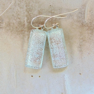 Aqua Earrings, Light Green, Silver, Dichroic Earrings, Fused Glass Jewelry, Dangle, Sterling Silver, A17