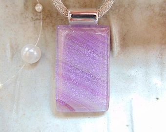 Purple Necklace, Mauve, White, Pink, Dichroic Pendant, Fused Glass Jewelry, Necklace Included, A17