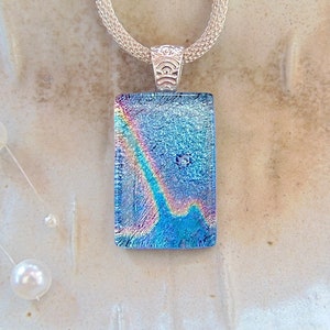 Blue Necklace, Pink, Rainbow, Dichroic Glass Pendant, Fused Glass Jewelry, Necklace Included, A4