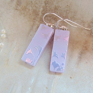 Lavender Earrings, Pink, Pastel, Dichroic Earrings, Fused Glass Earrings, Dangle, Sterling Silver, A12 image 2