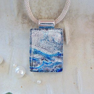 Silver Necklace, Blue, Dichroic Glass Pendant, Fused Glass Jewelry, Necklace Included, A4