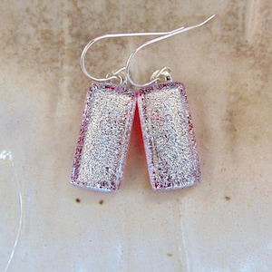 Silver Earrings, Red, Dichroic Glass Earrings, Petite, Fused Glass Jewelry, Dangle, Sterling Silver, A15