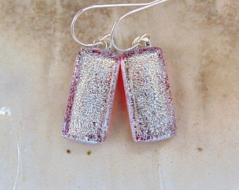 Silver Earrings, Red, Dichroic Glass Earrings, Petite, Fused Glass Jewelry, Dangle, Sterling Silver, A15