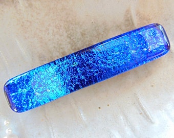 Medium Dichroic Glass Barrette, Blue, French Made Barrette Clip