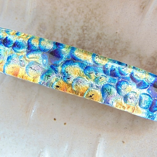 Medium Dichroic Glass Barrette, Blue, Gold, Green, French Made Barrette Clip, B3