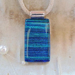Green Necklace, Blue, Teal, Dichroic Glass Pendant, Fused Glass Jewelry, Necklace Included, A17