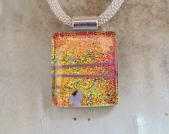 Pink, Gold, Petite, Necklace, Dichroic Glass Pendant, Fused Jewelry, Necklace, A12