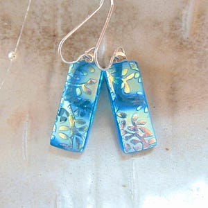 Blue Earrings, Pink, Gold, Green, Dichroic Earrings, Glass Earrings, Dangle, Handmade, Fused Glass Earrings, Sterling Silver, A2