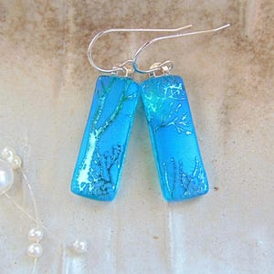 Blue Earrings, Green, Dichroic Earrings, Glass Earrings, Dangle, Handmade, Sterling Silver, A18, NEW