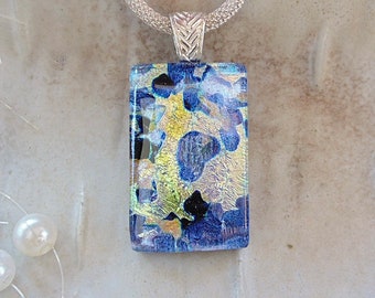 Lavender Necklace, Gold, Blue, Dichroic Pendant, Homemade Glass Pendant, Fused Glass Jewelry, One of a Kind, Necklace Included, A11