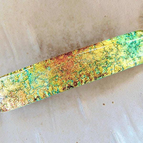 Medium Barrette, Gold, Pink, Green, Dichroic Glass Barrette, Fused Glass, French Style Barrette Clip, B5