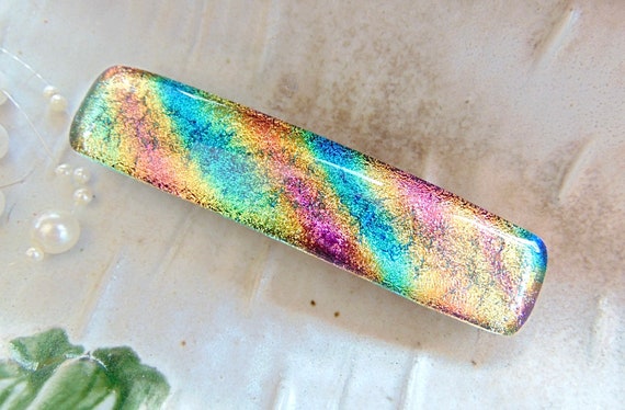 Dichroic glass iridescent hair clip or barrette. Dichroic Glass Hair Barrette - Large 3.5 main image 4
