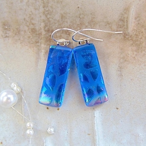 Blue Earrings, Rainbow, Dichroic Earrings, Handmade, Glass Earrings, Dangle, Sterling Silver, A18