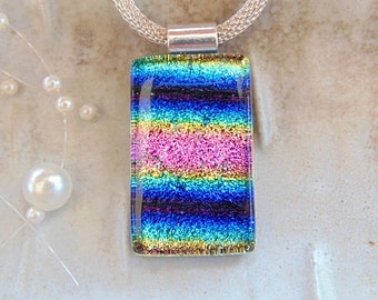 Rainbow Necklace, Pink, Blue, Green, Gold, Purple, Rainbow, Dichroic Pendant, Glass Jewelry, Necklace Included, A16, NEW